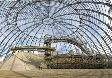 Stacker, reclaimer, stacker and reclaimer, bulk material storage, roof, mining storage, heavy duty industry, heavy duty industry equipment, Stacker-Reclaimer and Roof